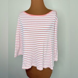 Chico's Coral Pink and White Striped Boatneck Blouse Cotton Size Large